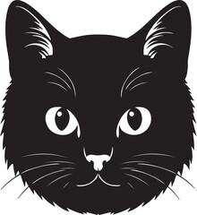 Cute Kitten Face Silhouette Icon on White