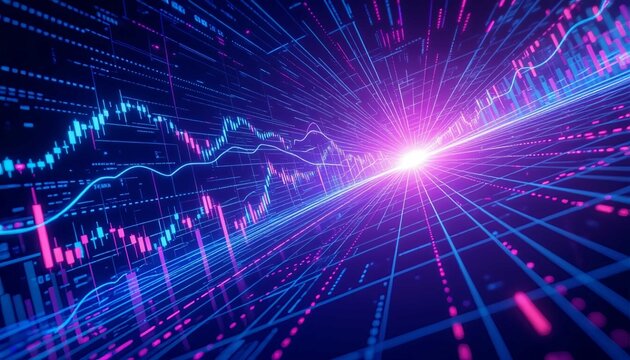 A stunning, futuristic financial concept showing market growth