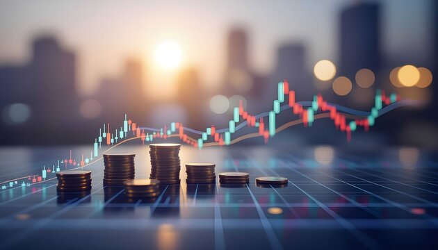Financial market chart data showing business investment growth and technology stock analysis - Powered by Adobe