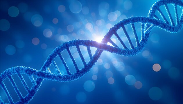 DNA gene structure with molecular biology concept in blue abstract background