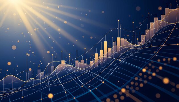 Rising financial graph with glowing data lines showing market growth trends - Powered by Adobe