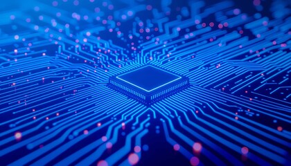 Digital data processing on blue grid network creating modern technology interface system