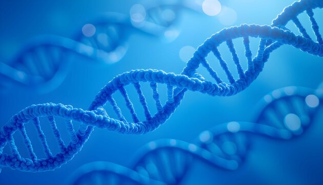 Stunning blue light illuminating the DNA helix, symbolizing genetic science research and future medical technology