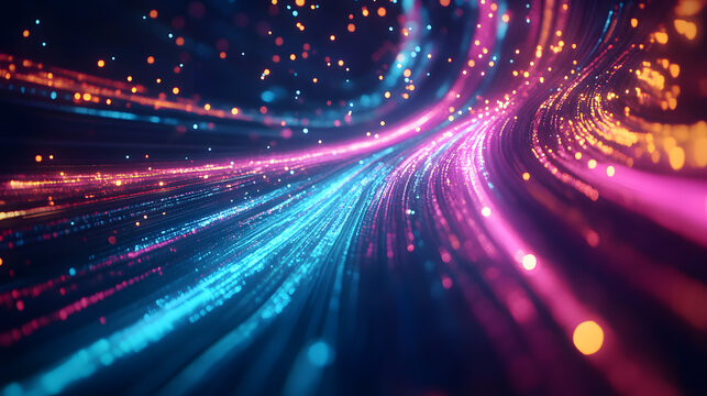 Stunning data streams flowing with vibrant blue and pink light trails, ideal for modern technology concepts and dynamic digital presentations, futuristic design.