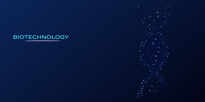 Abstract dna strand illustration for biotechnology and medical research on dark blue