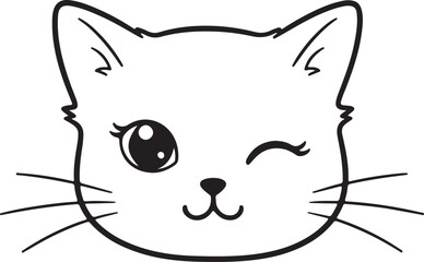 Charming Cat Kitten Face Outline,  Beautifull cat head silhouette