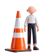 Worker With Safety Cone – Construction Safety Concept.png