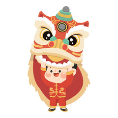 Illustration of Boy Performing Lion Dance