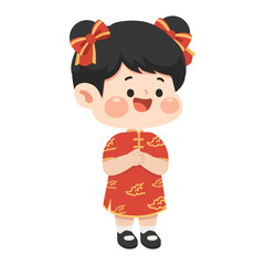 Cartoon Girl in Traditional Chinese New Year Outfit