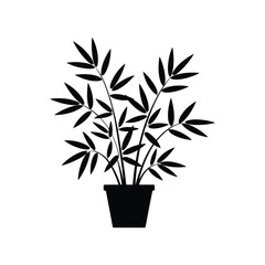 Potted bamboo plant, silhouette vector design on a white background
