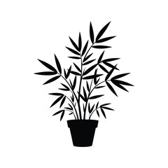 Potted bamboo plant, silhouette vector design on a white background