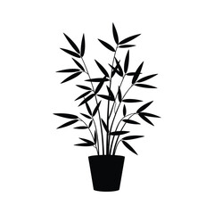 Potted bamboo plant, silhouette vector design on a white background