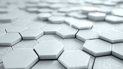 Modern futuristic background featuring white hexagonal metallic grid with abstract geometric patterns. The scene evokes technology, innovation, digital design, scientific concepts, and dynamic seismic