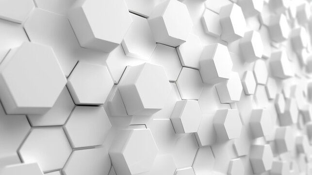 Modern futuristic background featuring white hexagonal metallic grid with abstract geometric patterns. The scene evokes technology, innovation, digital design, scientific concepts, and dynamic seismic