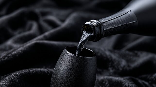 Luxury Black Champagne Pour with Elegant Texture