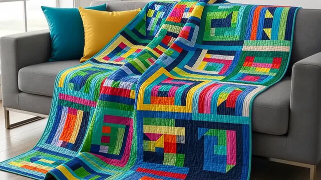 Colorful Crochet Blanket on Sofa - A Cozy Home Decor Idea.