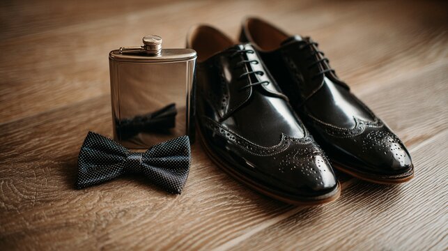 Men's Formal Accessories with Flask and Copy Space
