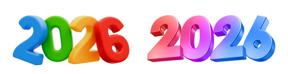Collection Set of Year 2026 illustration with colorful 3D alphabet letter for postcard and banner design png transference