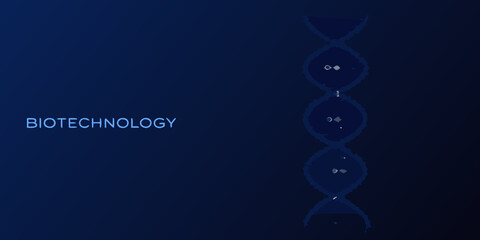Abstract dna structure with biotechnology text on a dark blue background
