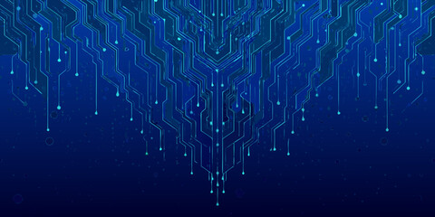 Abstract blue circuit board technology background with dotted connections
