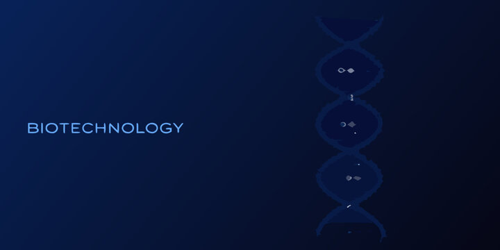 Abstract dna structure with biotechnology text on a dark blue background