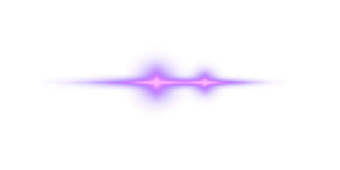 Bright violet lens flare on Transparent background. Futuristic energy streak with shimmer, flare, and neon glow. Png. Glowing horizontal purple light line with radiant shine and beam effect. 