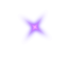 Radiant purple star shines with glowing light. PNG. Purple sparks, glitter, and drifting dust hover nearby while luminous beams and shimmering particles extend softly.