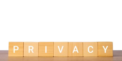 Wooden blocks with word privacy for data protection concept, isolated on transparent background
