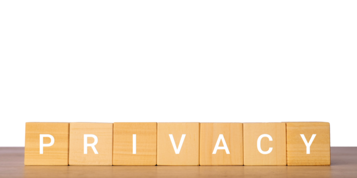 Wooden blocks with word privacy for data protection concept, isolated on transparent background