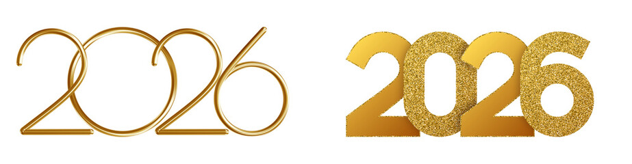 Collection Set of Year 2026 illustration with colorful 3D alphabet letter for postcard and banner...