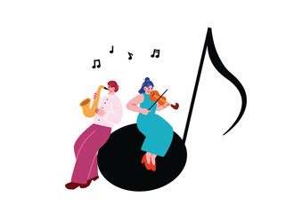 サックスを演奏する男性とバイオリンを演奏する女性