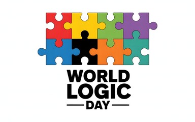 World logic day celebration with colorful puzzle pieces and text