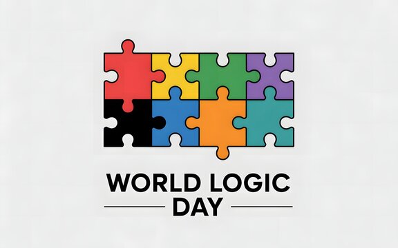 World logic day puzzle pieces with text