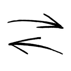 手描き風の黒い矢印セット。ラフなスケッチラインで左右の方向をわかりやすく強調するシンプルなマーカー風イラスト。
