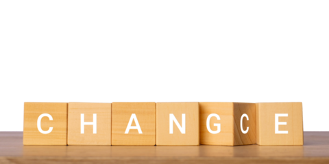 Wooden blocks with misspelled change word for mistake concept, isolated on transparent background
