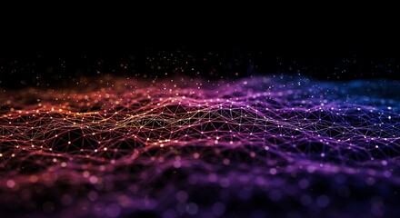 Abstract digital wave with glowing particles and connecting lines, representing data flow and network communication.