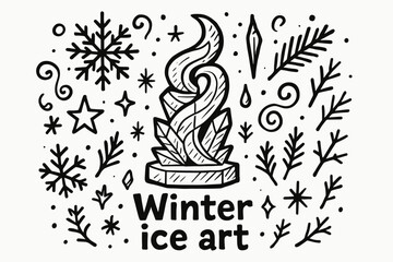 Obraz premium Winter Ice Sculpture. Winter ice art. Hand-drawn doodle illustration of Winter ice art. Central doodle