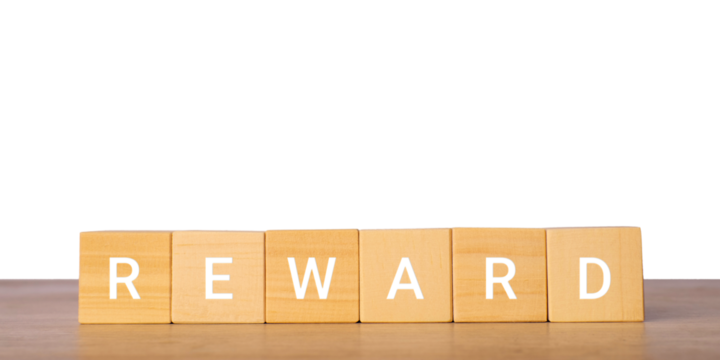 Wooden blocks with word reward for incentive concept, isolated on transparent background