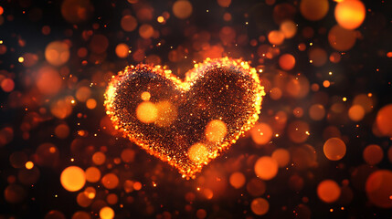 Glowing heart made of glittering particles forms a seamless loop background. The scene evokes romance, celebration, love, festive energy, and visually captivating animated digital effects.
