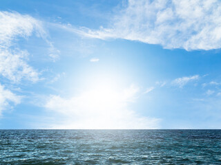 Sea ocean texture blue water nature with blue sky background, abstract shore clean calm natural summer for tourism travel in holidays, island deep surface.