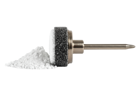 Dental polishing wheel and abrasive powder for prophylaxis on a transparent background