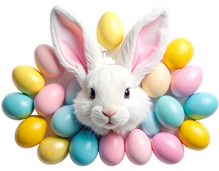 Decorative Easter Bunny Ears and Colorful Eggs, Spring Celebration, Transparent Background.