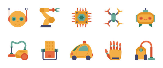 Colorful style AI & robotics vector icon set. AI & robotics vector pack is presented in a colorful style to attract attention.