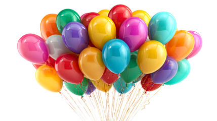 Assorted colorful balloons with curling ribbons floating upwards for a festive celebration or party event.