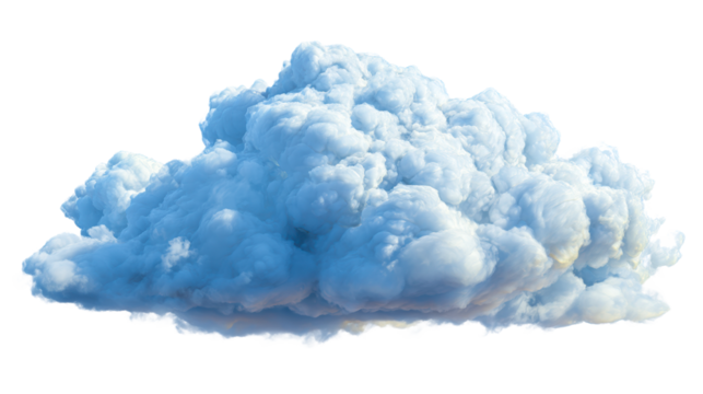 Fluffy volumetric cloud formation with soft blue and white tones, ideal for weather concepts, sky simulation, and atmospheric visuals representing air and nature.
