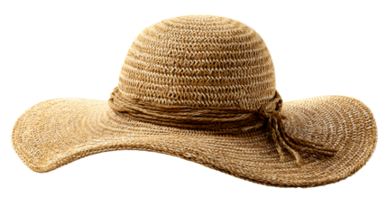 Natural woven straw hat with wide brim and decorative tie, perfect for summer outdoor activities and fashion styling for sunny days.