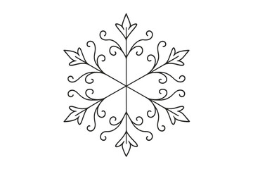Minimalist Snowflake Design. Frosty star motif. Minimalistic one-line drawing radial snowflake design with