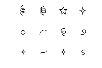 Festive Confetti Icons. Festive confetti details. Line outline icon set of Festive confetti details: ribbon