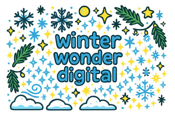 Winter Wonderland Doodle. Winter wonder digital. Hand-drawn doodle illustration of Winter wonder digital.
