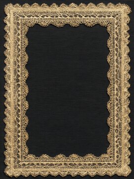 Rectangular gold lace doily frame with scalloped edges on dark background